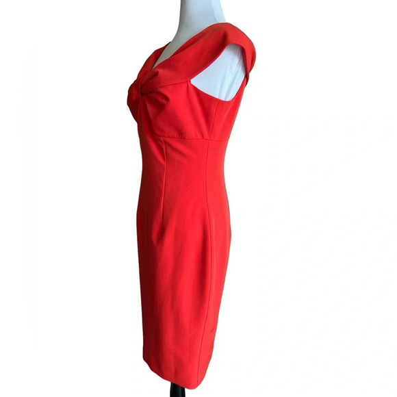 Trina Turk Red Bow Sheath Dress Size 4 Off Shoulder Crepe Cocktail Party 4 NWT - Picture 3 of 7